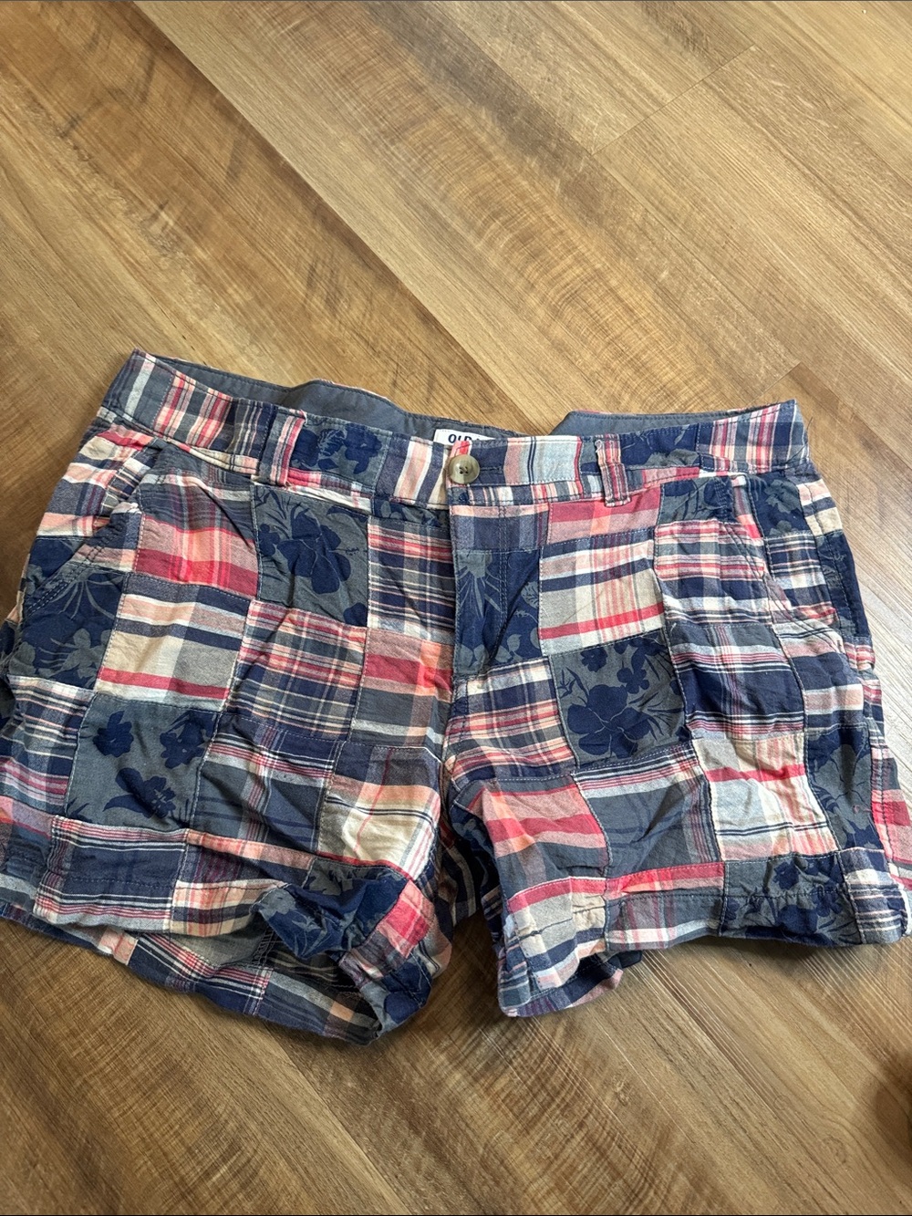 Old Navy Patchwork Plaid Shorts in Navy and Pink